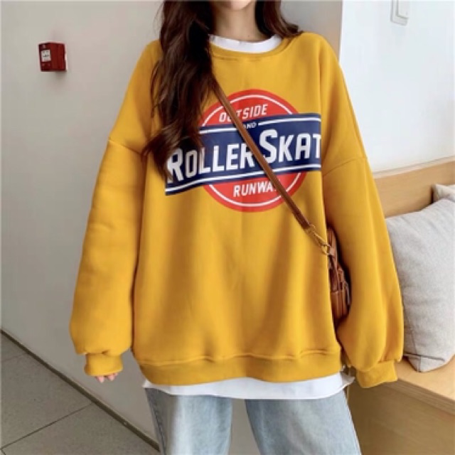 Áo sweater vải nỉ lót bông dày dặn in Roll