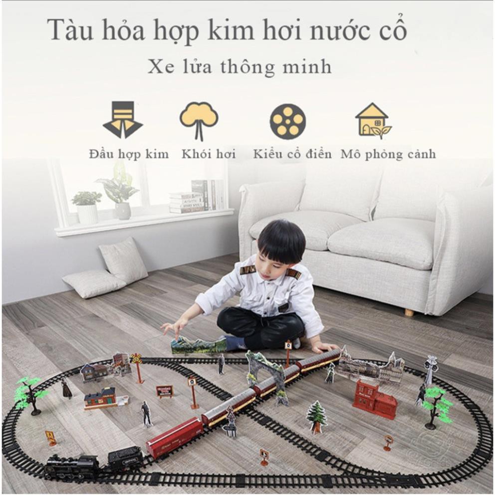 Bộ đồ chơi lắp ráp xe lửa có Hiệu ứng ánh sáng âm thanh Hơi nước và khói - 181x78cm