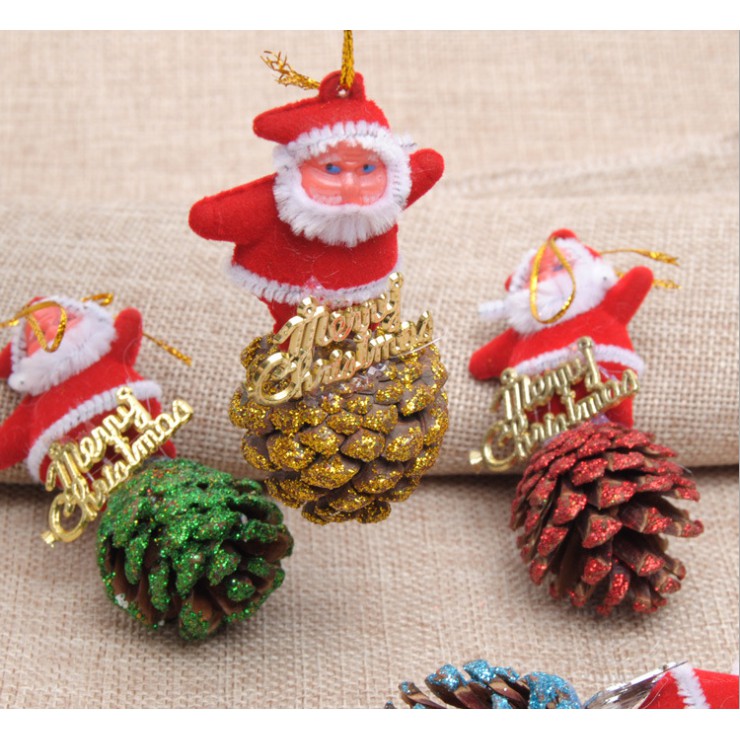 Phụ kiện trang trí noel ông già noel và trái thông A90