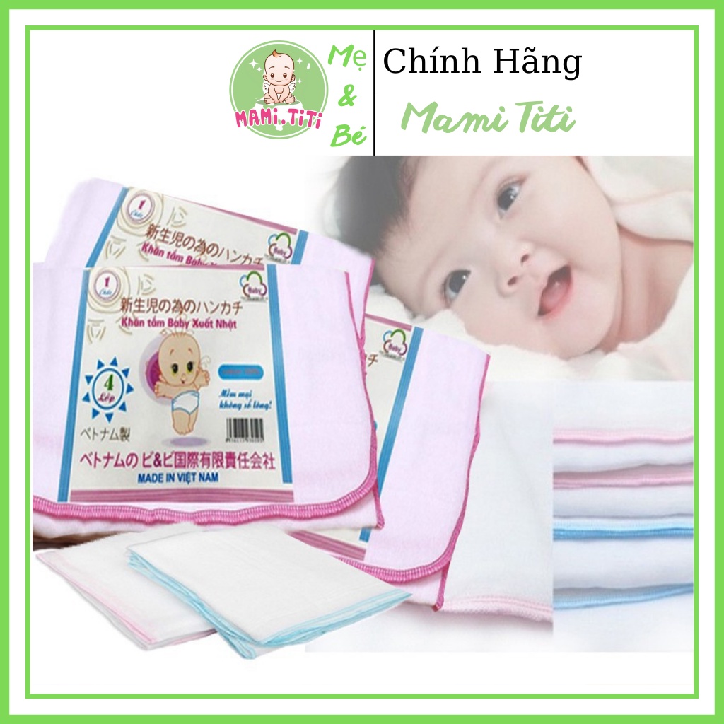 khăn tắm xô cho bé, Chính Hãng KiBa Xuất  4 Lớp 80cm x 80cm - MAMI TITI