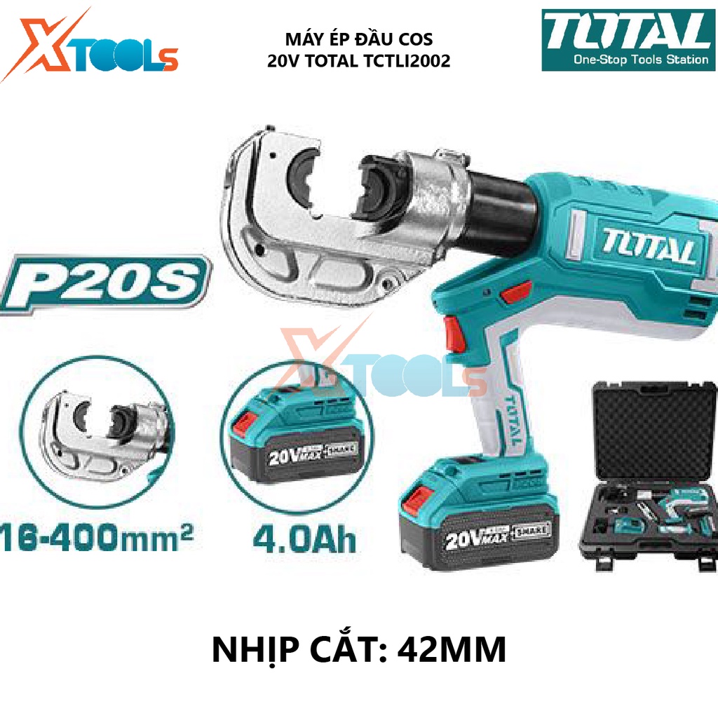 Máy ép đầu cos dùng pin TOTAL TCTLI2002 kìm ép cốt, kìm bấm đầu cos, ép chặt đầu cos với dây điện