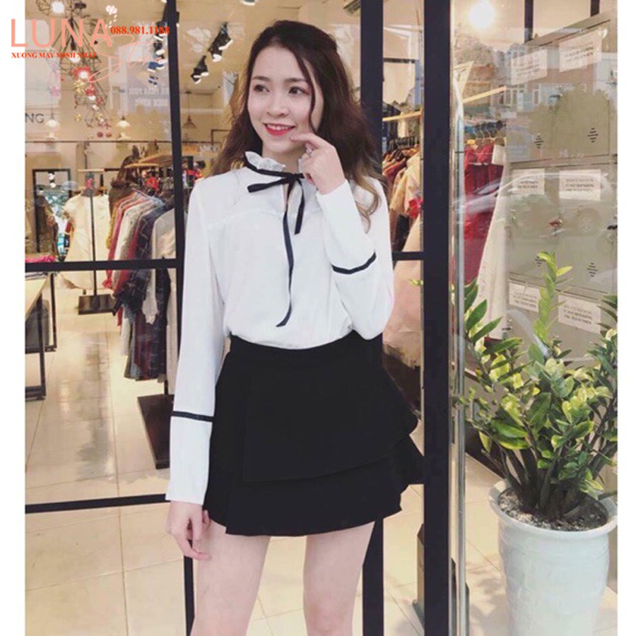 Chân váy xòe 2 tầng ngắn xếp ly sóng bồng có lót trong cá tính - Vải Umi màu Đen có giãn 4 chiều đi biển tiệc công sở