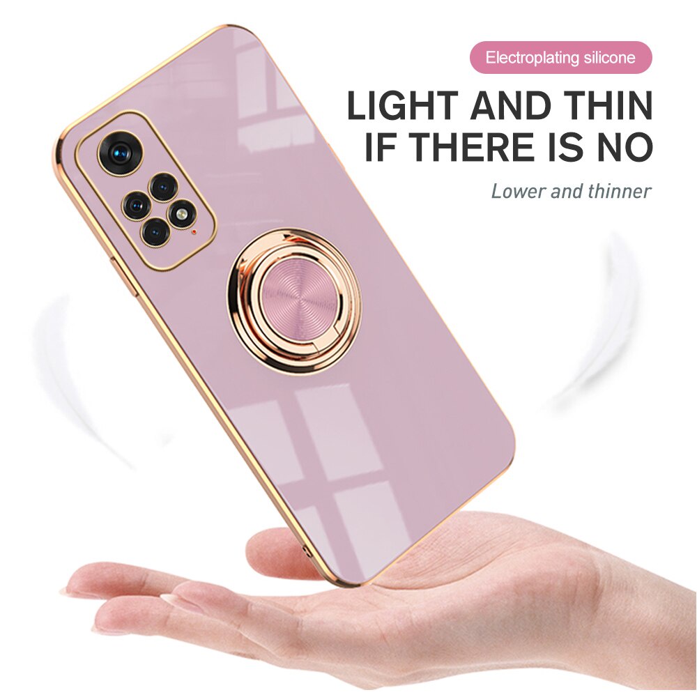 Redmi Note 11 4G Magnetic Stand Protective Case For Xiaomi Redme Note11 11Pro Note 11S 11T 11 S T Plating Silicone Cover Fundas