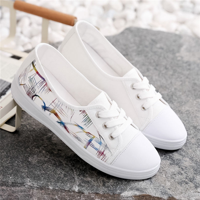 Giày Thể Thao Vải Canvas Màu Trắng Thoáng Khí Phong Cách Hàn Quốc Cho Nữ