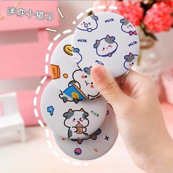 Gương trang điểm mini 1K siêu cute, cầm tay bỏ túi Hàn Quốc tiện lợi viền kim loại