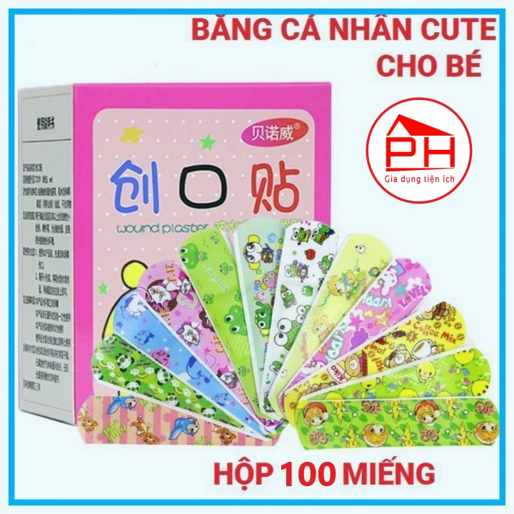 BĂNG Y TẾ cá nhân CUTE (Hộp 100 miếng) Băng Gâu dán vết thương chống nước và tiệt trùng Băng keo hình thú dễ thương