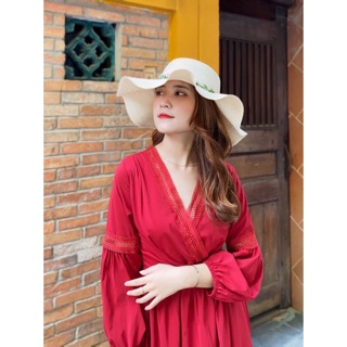 Đầm maxi đỏ phối viền nơ lưng chất lụa cao cấp