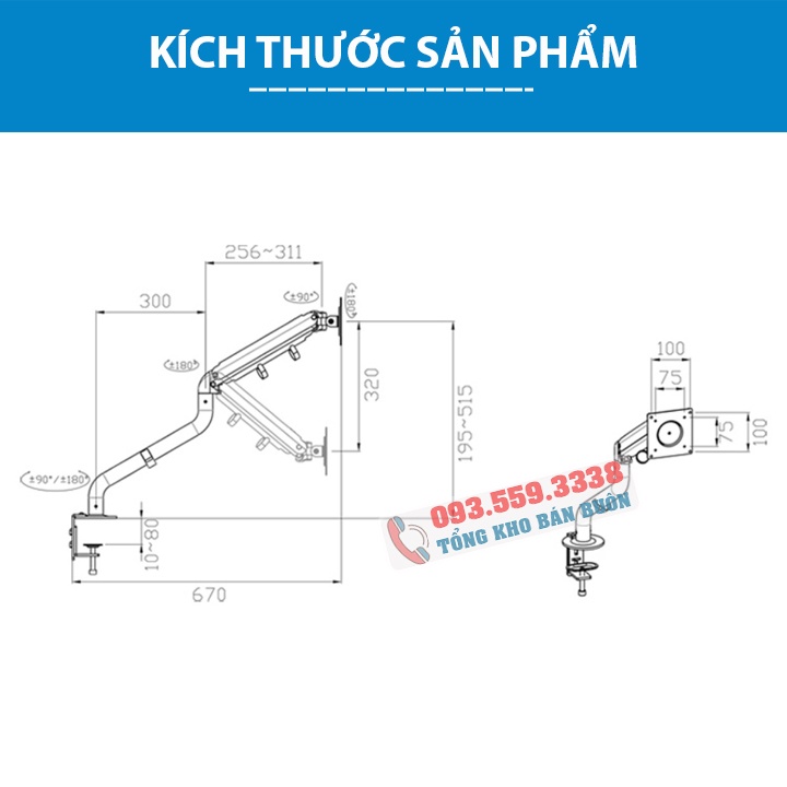 #ErgoTek E-M7 17" - 32" / Giá Treo Màn Hình Gắn Bàn / Tay Đỡ Màn Hình Xoay 360 Độ