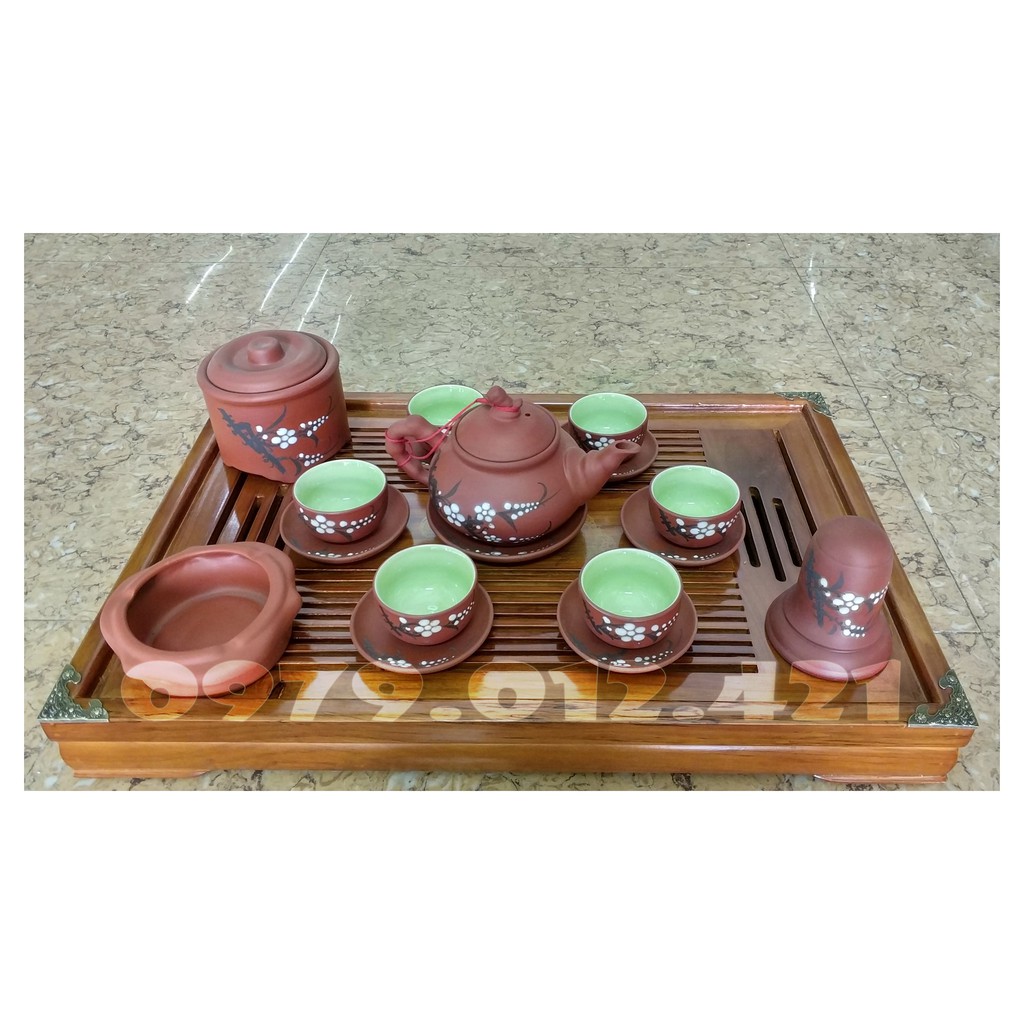 Combo bộ ấm chén Bát Tràng Hoa Đào trắng 3
