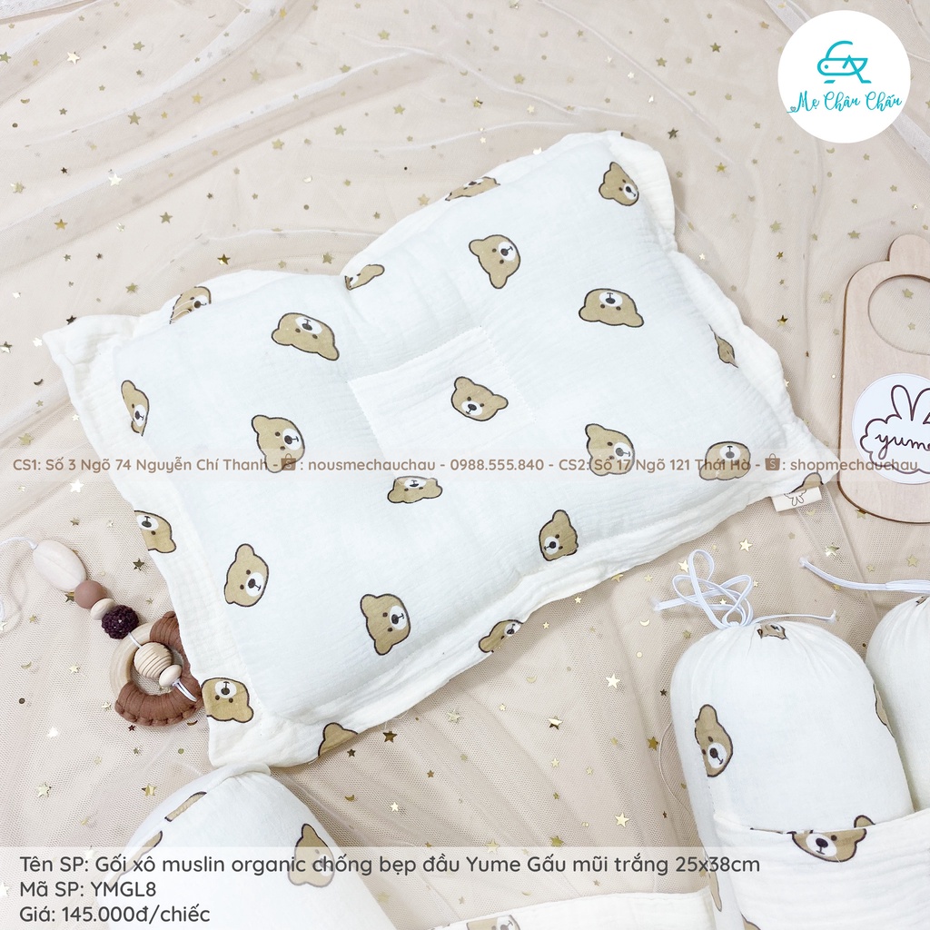 [FULL] Gối Xô Muslin Organic Chống Bẹp Đầu Yume Kích Thước 25*38cm ( Hàng Cao Cấp)