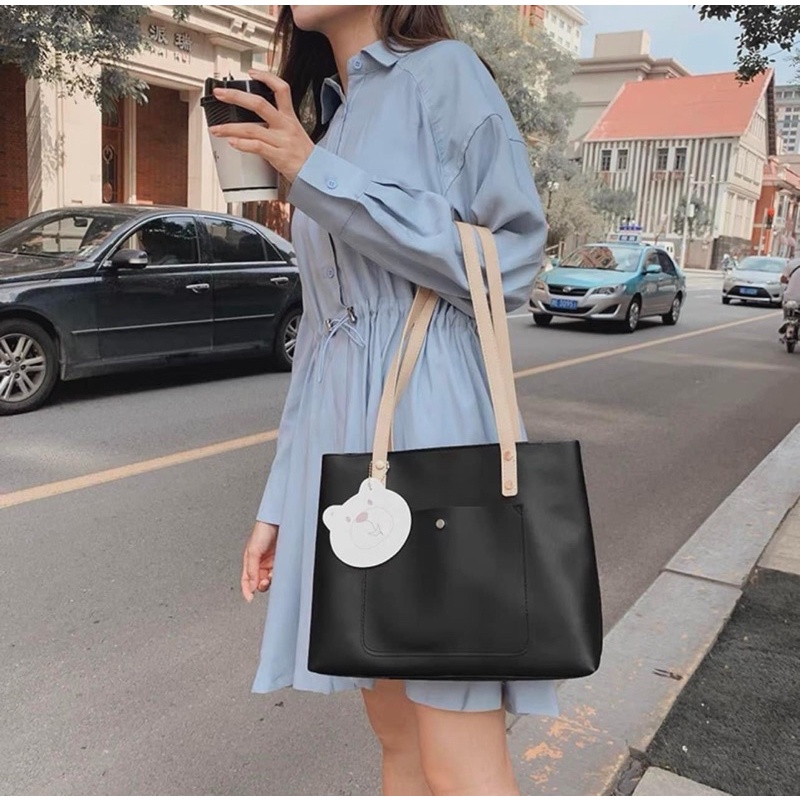 Túi Toe Đeo Vai Móc Gấu, Túi Xách Nữ Công Sở Du Lịch Size To