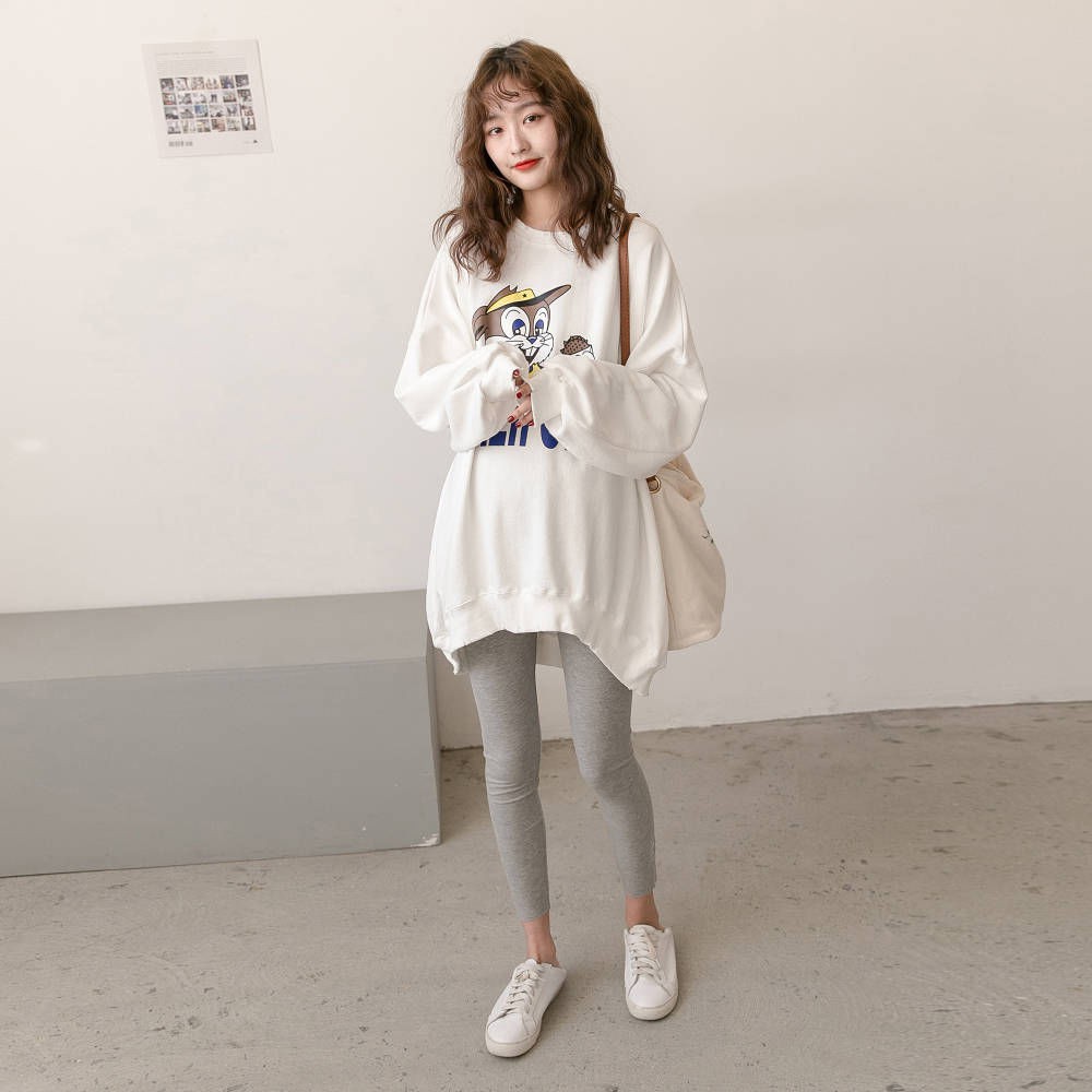 Bộ Áo Sweater Dáng Rộng In Hoạt Hình Kiểu Hàn Quốc Thời Trang Mùa Đông Cho Mẹ Bầu