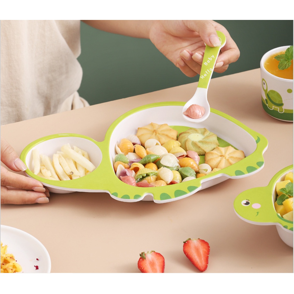 Set 5 món Khay, Bát, Cốc, Thìa, Dĩa ăn dặm hữu cơ tự nhiên Bamboo Fiber