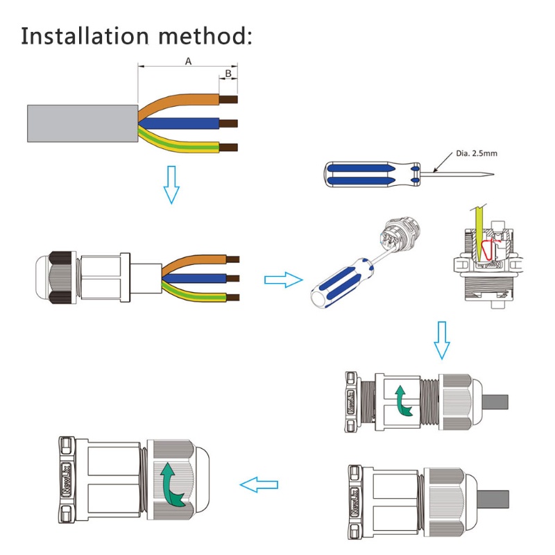 Đầu Nối Dây Điện Chống Thấm Nước IP68 2 Chấu 3 Pin Chuyên Dụng Cao Cấp