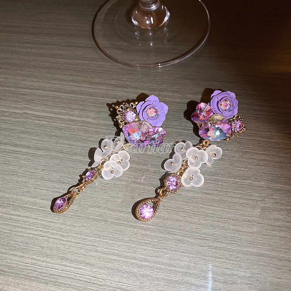 Bông Tai Hình Hoa Tím Đính Đá Pha Lê Phong Cách Retro Dễ Phối Đồ Thời Trang Cho Nữ