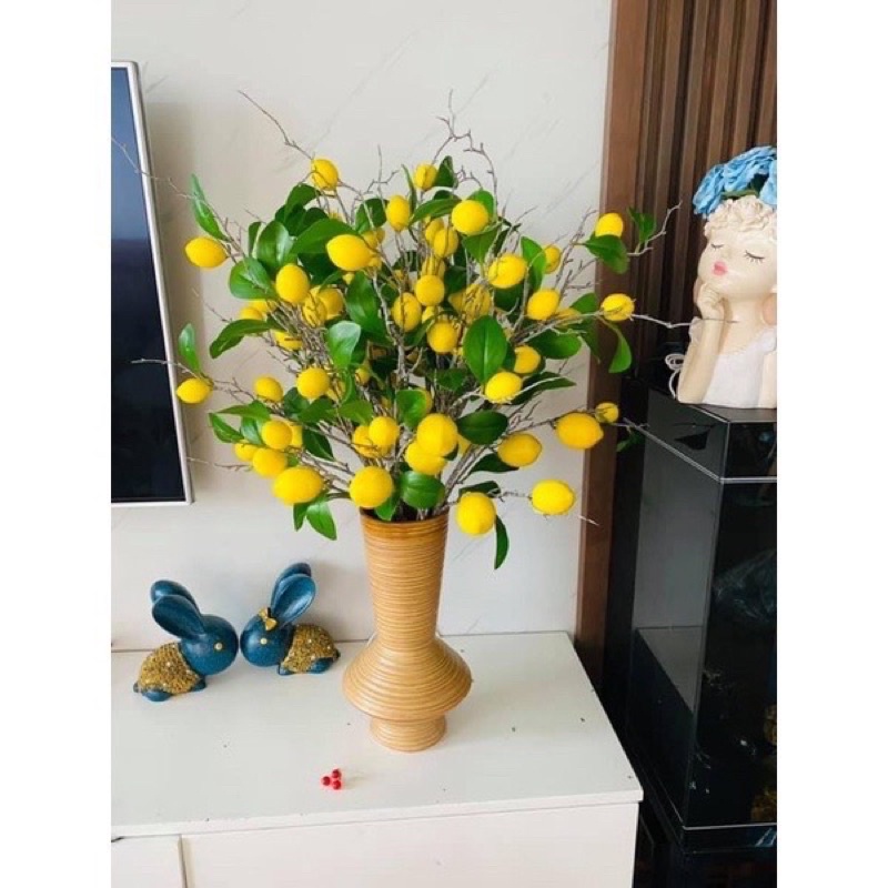 Cành Quả Chanh Giả Phong Cách Tây Âu - Cành 7 Quả, Dài 100cm Thân Mốc Vỏ Sần