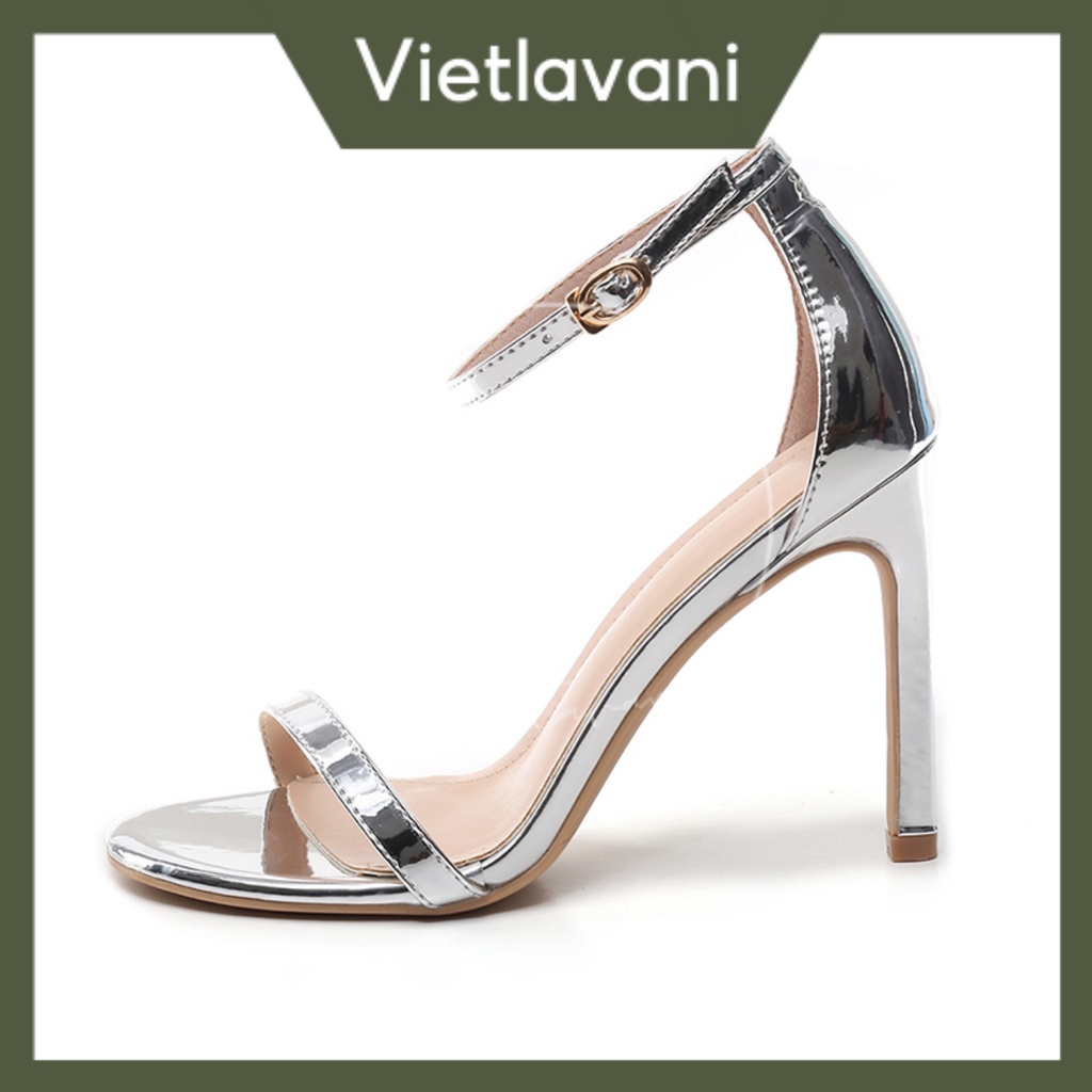 Giày sandal nữ 9P màu bạc mũi tròn gót nhọn hàng đẹp siêu sang chảnh Vietlavani TTS52