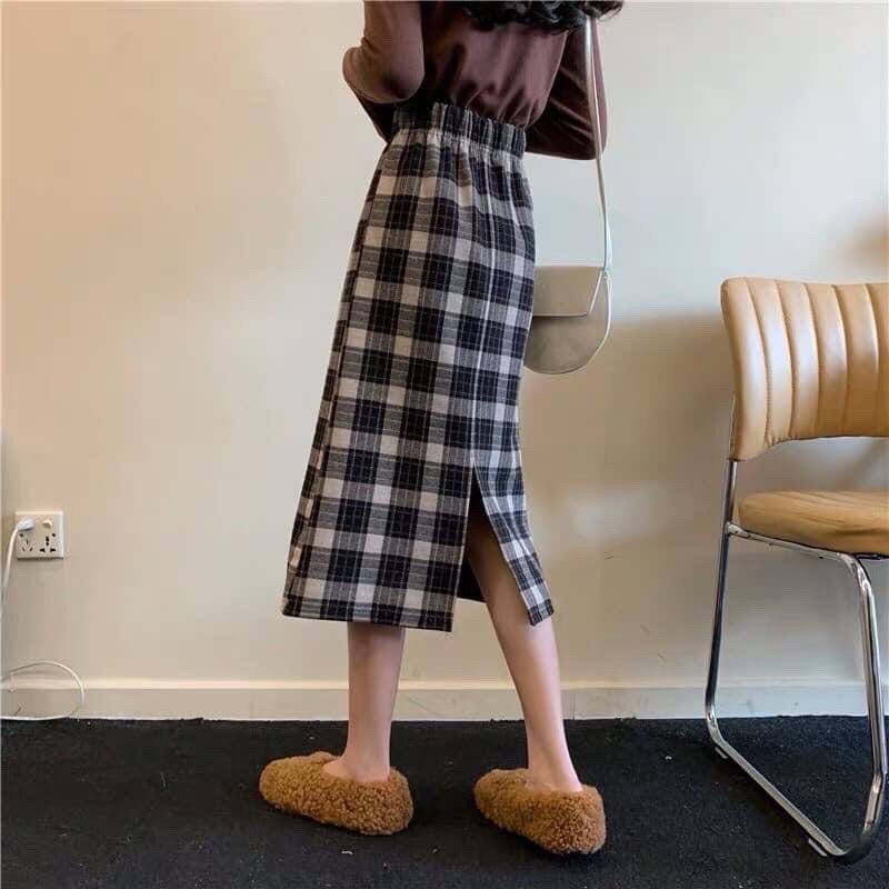 Chân váy dài chất dạ Quảng Châu dáng suông Chân váy kẻ chất dạ vintage phong cách Hàn Quốc CV12 | BigBuy360 - bigbuy360.vn