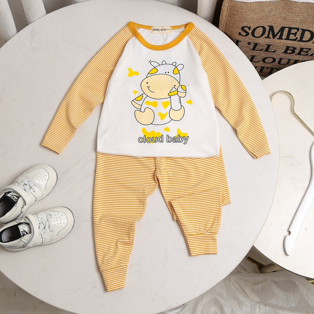 [Bé 7-19kg]Bộ dài tay thun lanh phối sọc dệt mềm mịn Cao Cấp hơn cho bé trai bé gái từ 7-19kg