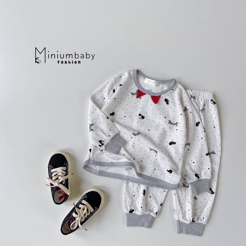 Bộ cotton 2 lớp tai mèo cho bé trai, bé trái miniumbabyfashion, set quần áo trẻ em unisex-SB1083