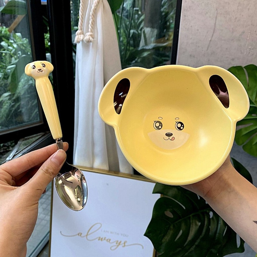 Bát sứ ăn dặm hình thỏ hồng, cún vàng, mèo trắng 15cm