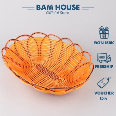 Rổ nhựa mây đựng rau củ quả và trái cây Bam House dạng oval nhiều kích thước cao cấp RM02