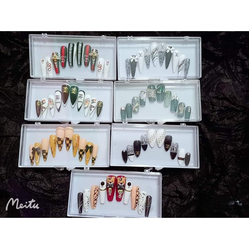 Mẫu nail box phom nhọn,nail box phom thang,phom vuông đính móng tay theo yêu cầu