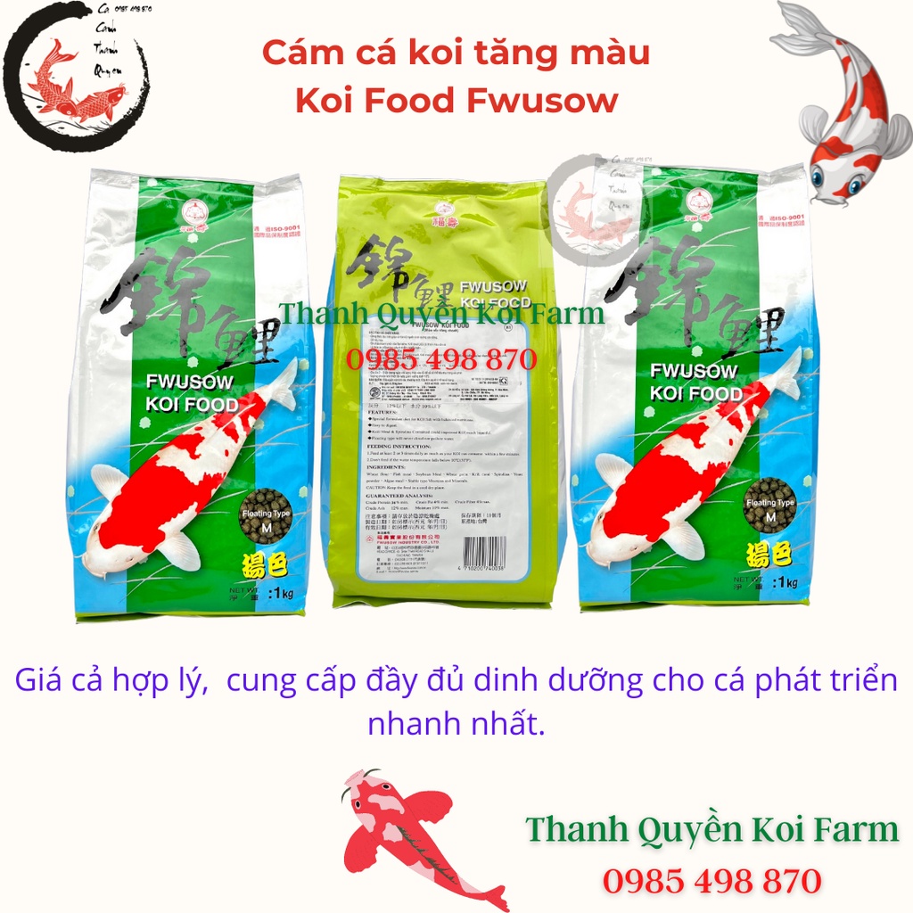 Cám Cá Koi Thức ăn cá Koi tăng màu  FWUSOW KOI FOOD bao 1kg