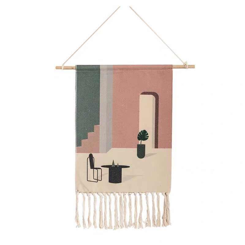 Thảm Treo Tường Bằng Cotton Phối Tua Rua Phong Cách Bohemian Cổ Điển Độc Đáo Trang Trí Nhà Cửa