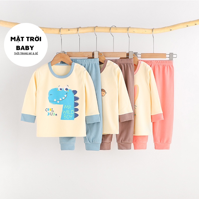 Bộ nỉ dài tay trẻ em in hình đáng yêu, hàng Quảng Châu đẹp cho bé 10-20kg