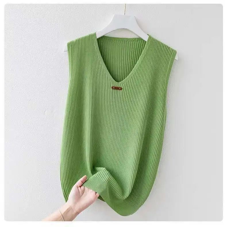 Áo Dệt Kim Nữ Sát Nách Dáng Rộng Cổ Chữ V Plus Size