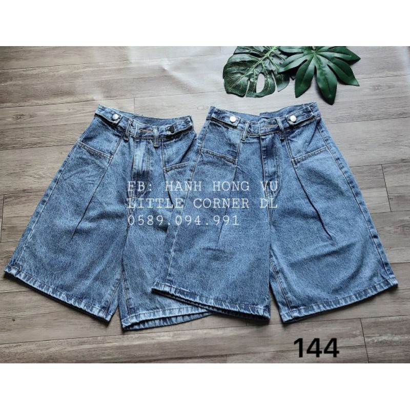 Quần ngố lửng short jean ống rộng lưng cao phối nút hông xếp ly túi form ulzzang kèm ảnh thật
