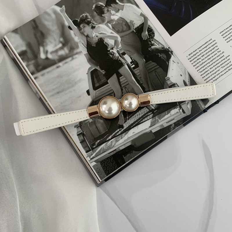 Thắt Lưng Bằng Da Có Khóa Đính Ngọc Trai Giả Có Thể Điều Chỉnh Cho Nữ