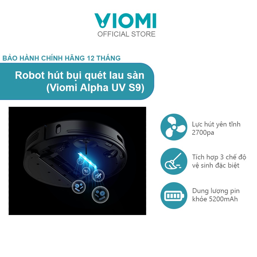 Robot hút bụi lau sàn thông minh Viomi Alpha UV S9, lực hút 2700Pa, khử trùng bằng tia UV - KHÔNG BẢO HÀNH