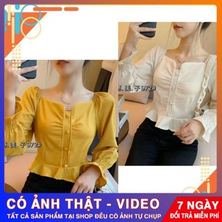 Áo  Croptop Dài Tay Cổ Vuông  Bèo |Sơ mi nữ Công Sở Cổ Vuông - Hàng Quảng Châu Thiết Kế FREESHIP