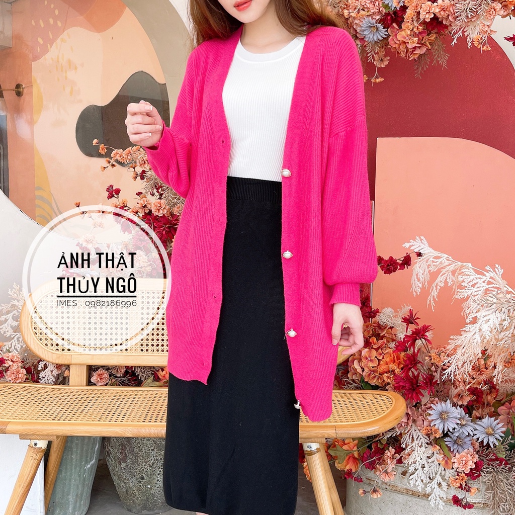 Áo len Cardigan dài tay tay bồng sen phong cách tiểu thư chất len mịn 1480 IMES SHOP
