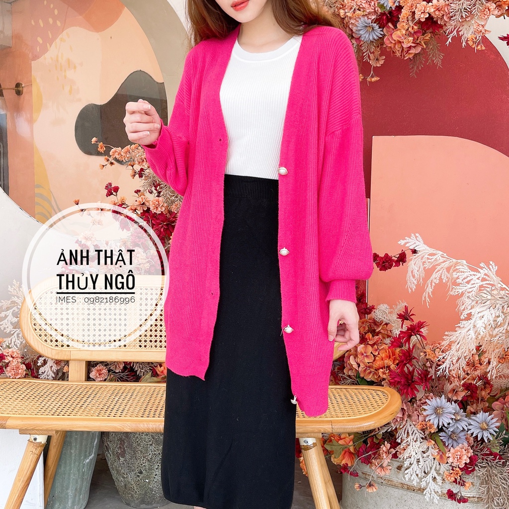 Áo len Cardigan dài tay tay bồng sen phong cách tiểu thư chất len mịn 1480 IMES SHOP