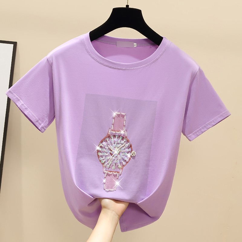 Candy color women's short sleeve T-shirt 2021 summer new heavy craft cotton half sleeve top fashion