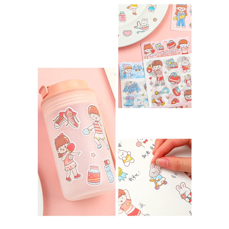 Bộ sticker trang trí với nền trong suốt in hình các hoạt động thể thao cute dễ thương (4 tờ)