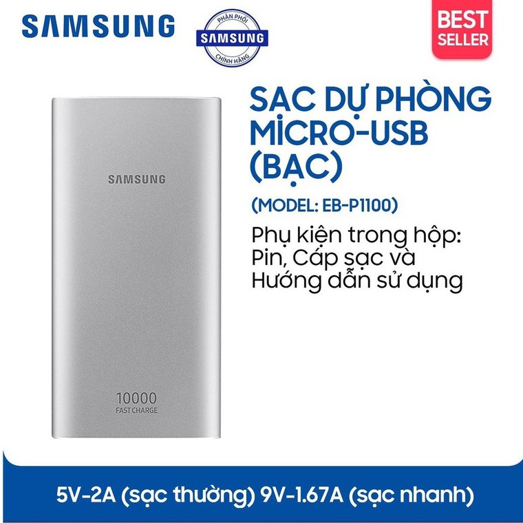 🏁 Sạc dự phòng Samsung Fast charger 10.000mAh Type-C /Micro USB EB-P1100 - Hàng chính hãng 🏁