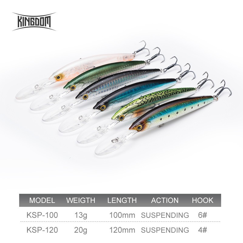 Mồi Câu Cá Giả KINGDOM Chất Lượng Cao 100dr 100mm 120mm 6-10ft