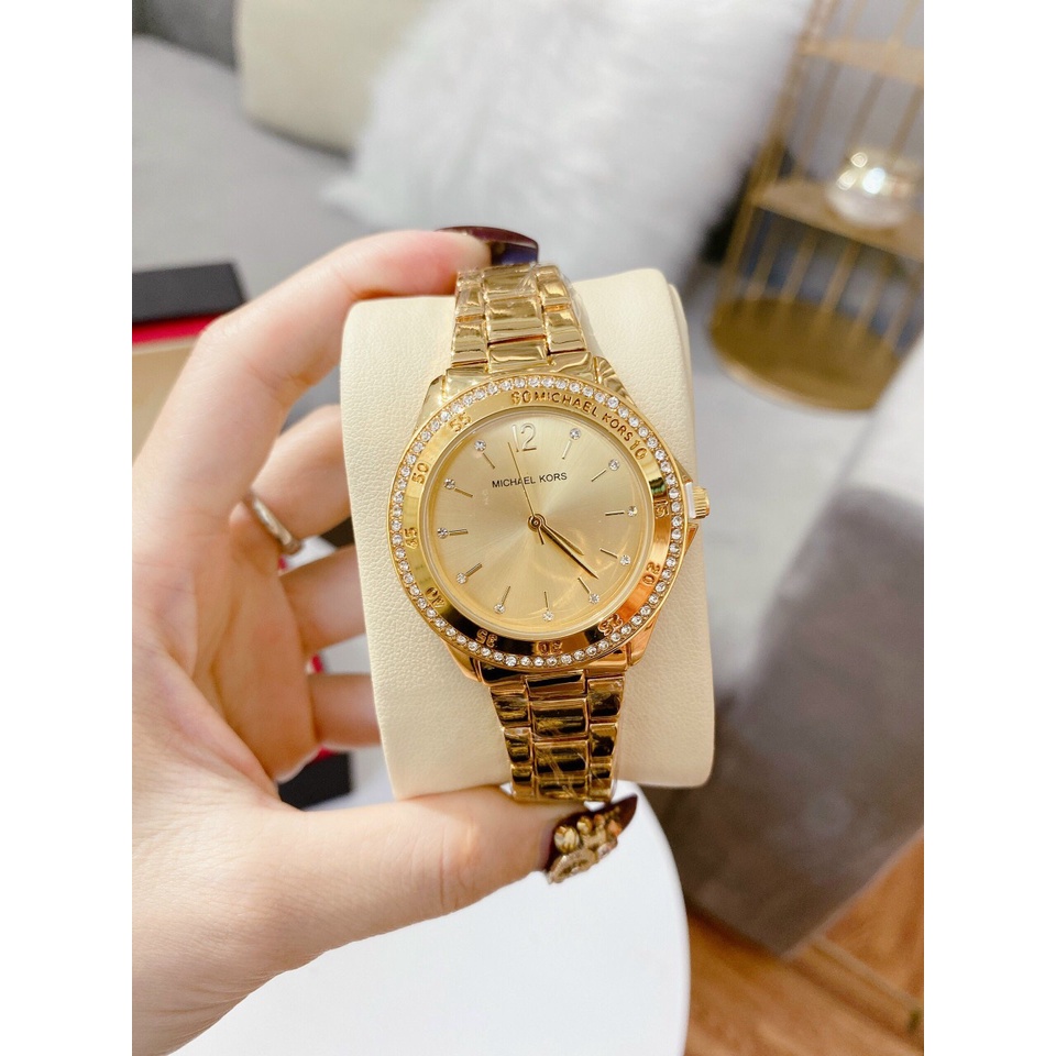 Đồng hồ nữ Michael Kors dây thép không gỉ viền đính đá sang trọng quý phái mã MK3384