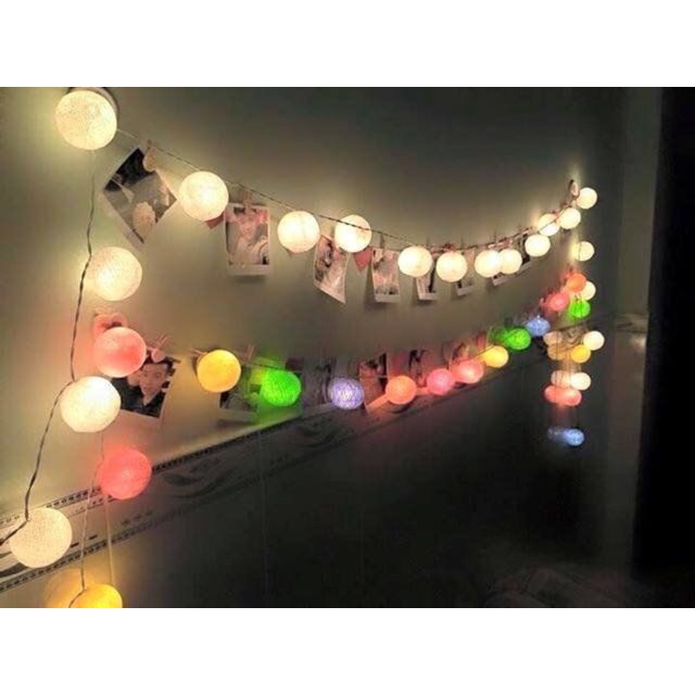 Dây Đèn Led Cotton Ball Trang Trí Lều Chơi Cho Bé - Đèn Led Trang Trí hình quả cầu mây lớn đầy màu sắc