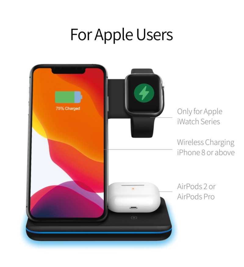 Đế Sạc Không Dây 3 Trong 1 Qi 15w Cho Iphone 12 11 Xs Xr X 8 Airpods Pro Iwatch 5