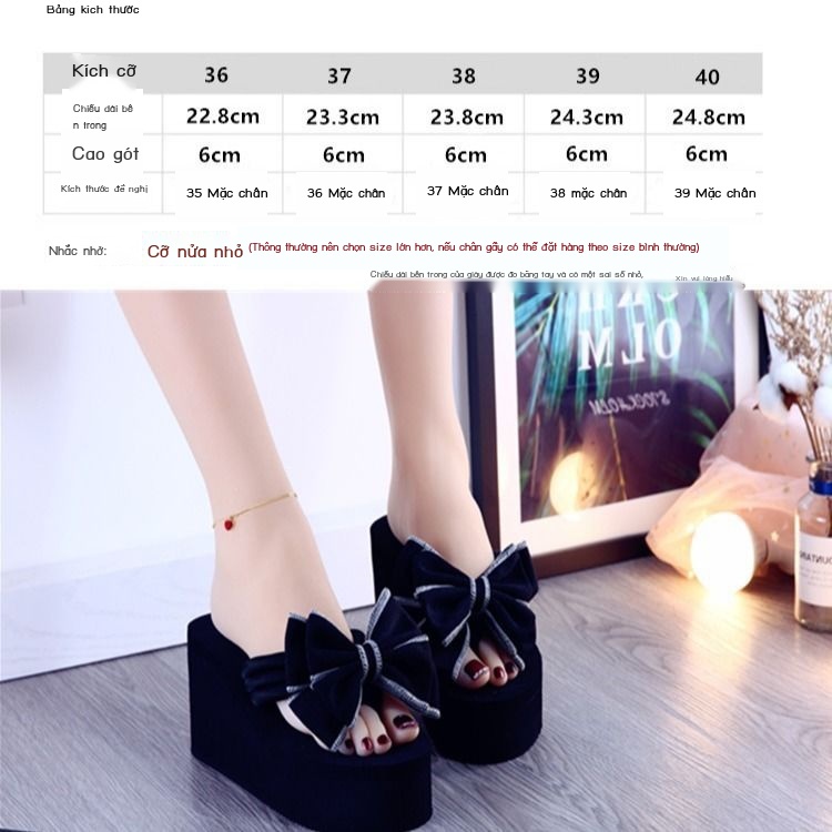 Dép Xỏ Ngón Cao Gót 6cm Đế Xuồng Đính Hoa Hoạt Hình Dễ Thương
