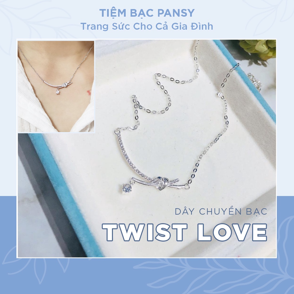 Dây chuyền bạc nữ PANSY mặt nụ cười có nút thắt trái tim, vòng cổ nữ bạc đẹp Twist Love