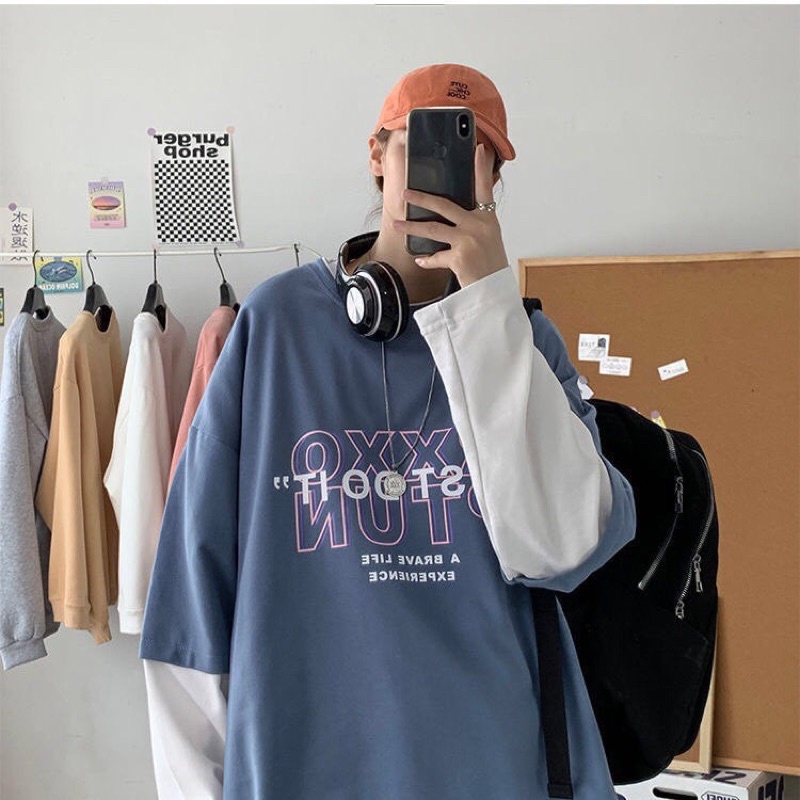 [CÓ ẢNH THẬT] Áo Thun Dài Tay XXO Tay Nối Form Rộng Unisex Nam Nữ 3 Màu Chất Thun Coton Ulzzang