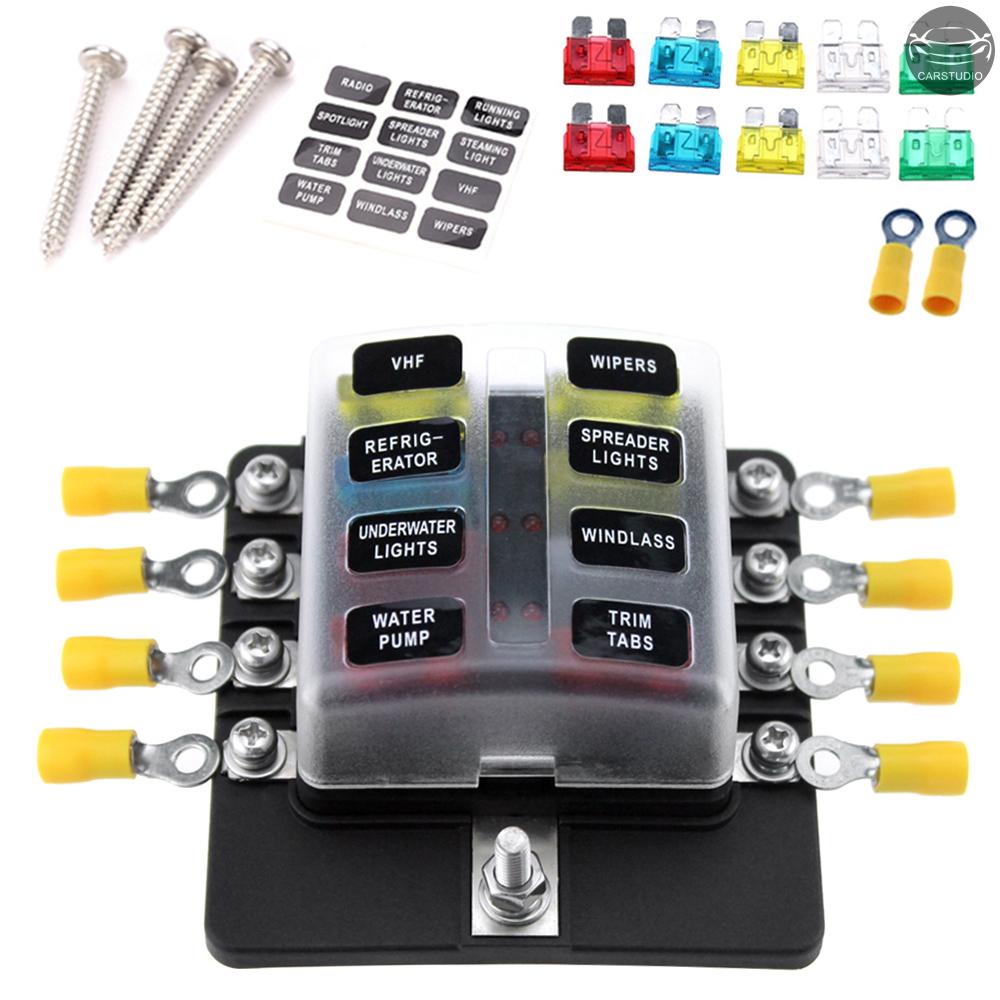 Hộp Cầu Chì 8 Chiều Kèm 10 Cầu Chì 10 Đầu Nối Cuối 12V 24V Có Đèn LED Dành Cho Ô Tô/Tàu Thuyền