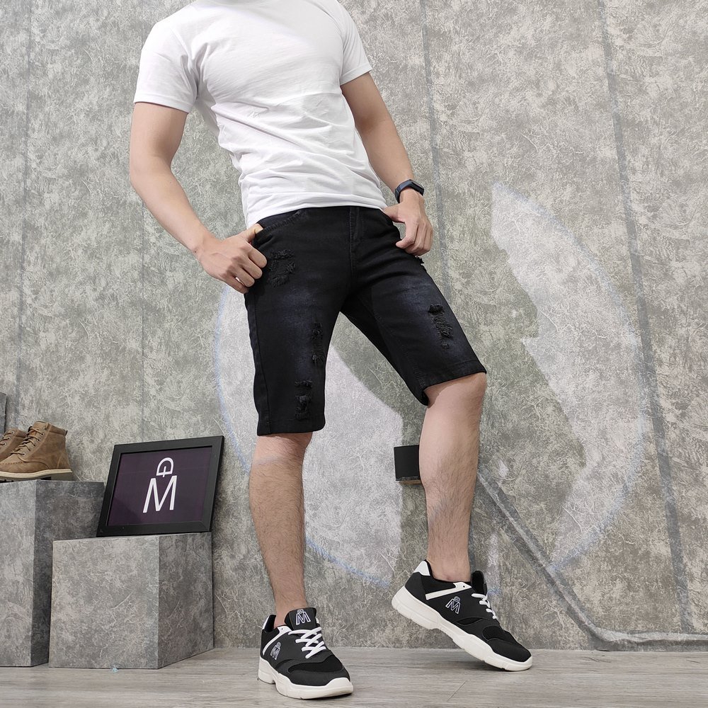 Quần short jean nam rách MĐ Q417 đen