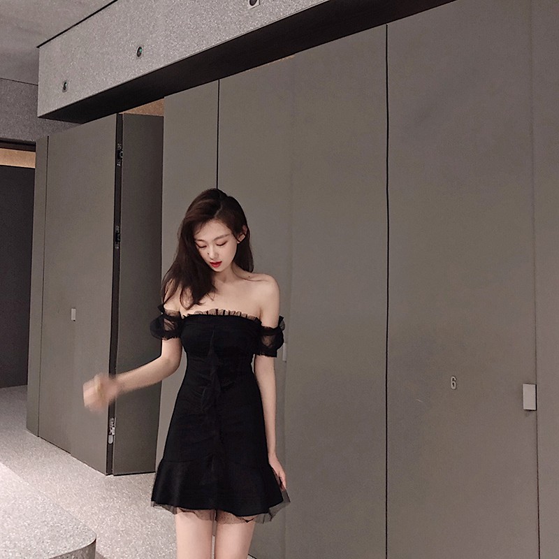 Váy trễ vai ôm body phối lưới Sexy sang chảnh